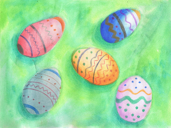 Simple watercolor curriculum project with painted eggs